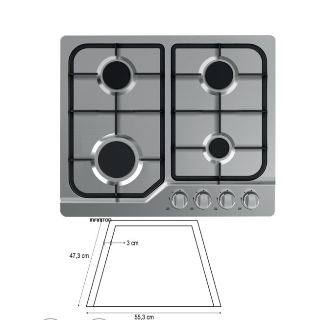 PLACA GAS 4 FUEGOS ACERO INOX INFINITON GAS419H