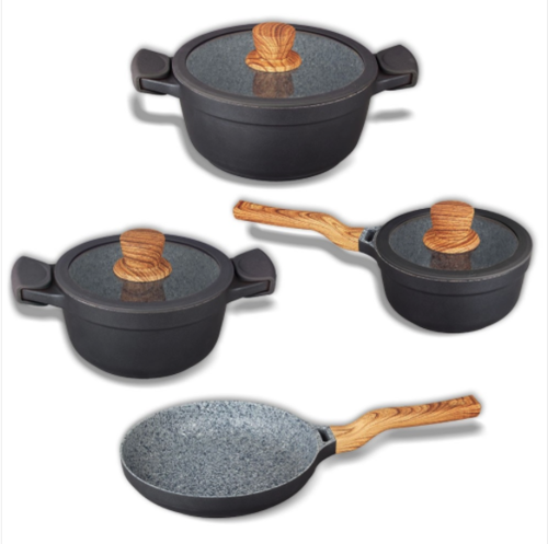 BATERÍA DE COCINA ANTIADHERENTE 7 PIEZAS CON REVESTIMIENTO EFECTO GRANITO 48-GBC-7