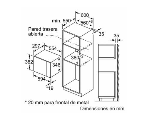 MICROONDAS INTEGRABLE SIEMENS BF520LMR0 IQ300 60X38CM ACERO INOXIDABLE