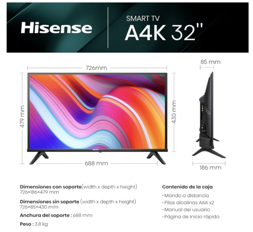 'TELEVISOR SMART TV HISENSE 32A4K