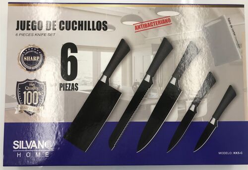 JUEGO DE 5 CUCHILLOS + TABLA NEGRO