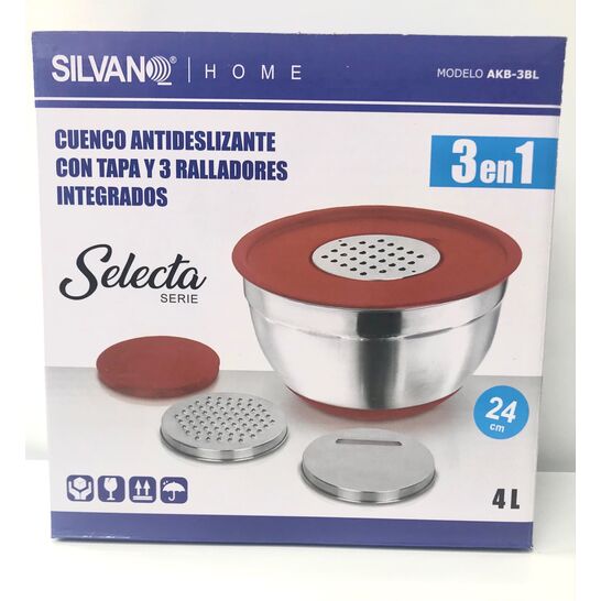 CUENCO SILVANO 48-AKB-3BL ACERO INOX. TAPA CON 3 RALLADORES NEGRO