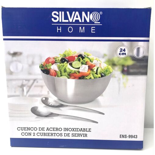 ENSALADERA SILVANO 48-ENS-9943 ACERO INOX CON 2 CUBIERTOS SERVIR