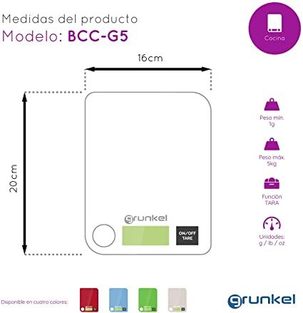 BASCULA COCINA GRUNKEL BCCG5 ANILLA CUADRADA GRIS