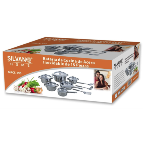 BATERA DE COCINA DE ACERO INOXIDABLE SILVANO 48-MRCS-190 15 PIEZAS