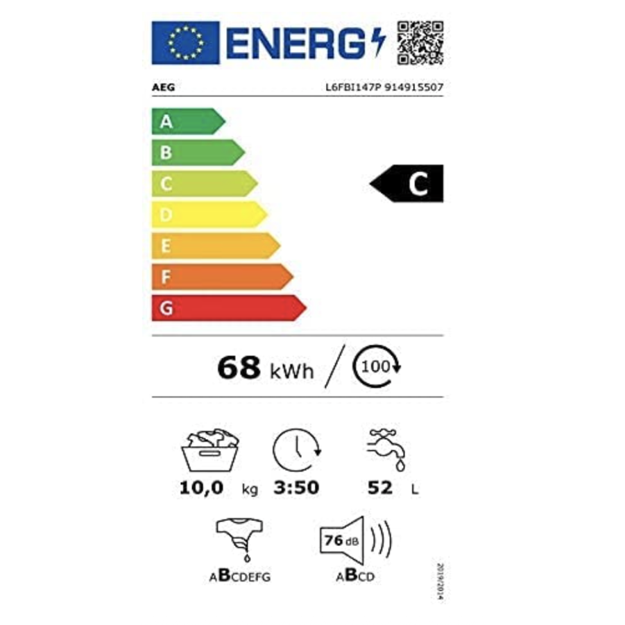 LAVADORA AEG 10kg  1400rpm INVERTER L6FBI147