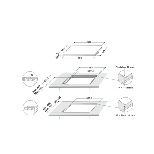 PLACA VITROCERAMICA WS Q1160 NE WHIRLPOOL  INDUCCION 3 ZONAS MANDOS TOUCH CONTROL