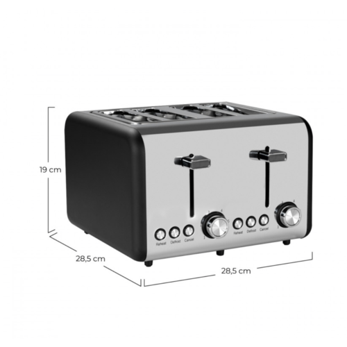 TOSTADOR RETRO 4 REBANADAS 1500W NEGRO PLATA REF 26114 DAYRON